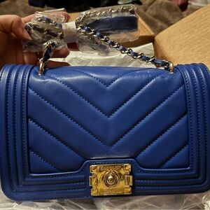 Badgley Mischka Royal Blue Quilted Crossbody